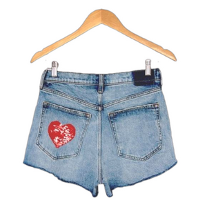 Abercrombie & Fitch Denim Shorts Sequence Reversable Heart ❤️ on back pocket